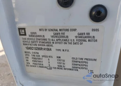 2006 GMC Yukon Slt from USA, damaged, VIN 1GKEC13Z86R141064